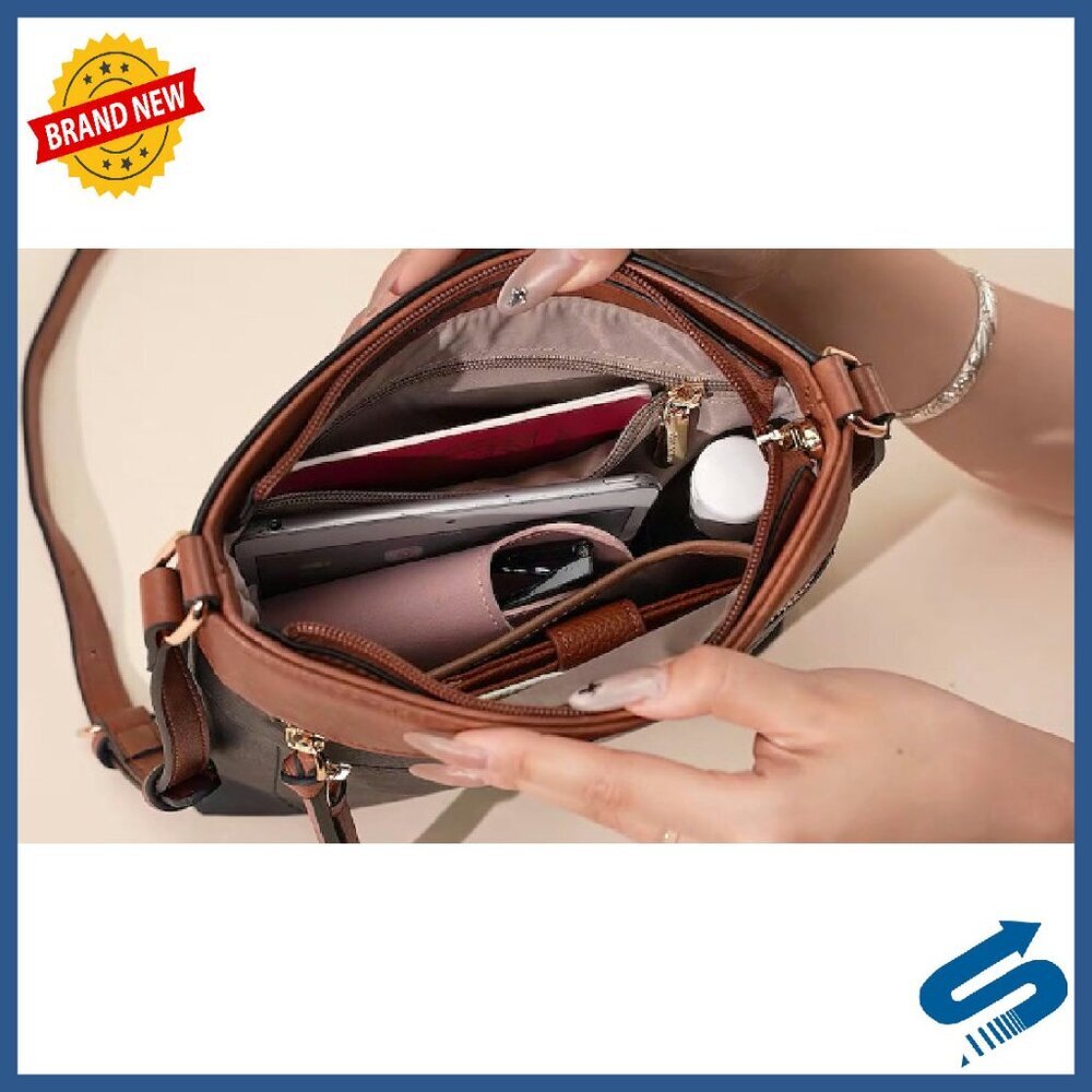 Medium Vegan Leather Crossbody Bag with 5 Zipper Pockets for Daily Use - Picture 8 of 8